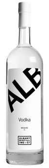 Albany Company Alb Vodka 1.75 L clear bottle with white label and black text