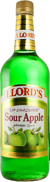 Llords Lip Smacking Sour Apple Schnapps Liqueur 1 L bottle with green apple design.
