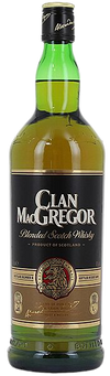 Clan Macgregor 36 Months Old Blended Scotch Whisky 1L bottle with amber liquid and black label