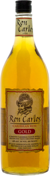 Ron Carlos Gold Rum 1 L bottle with gold color and detailed label.
