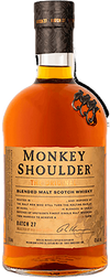 Monkey Shoulder Blended Malt Scotch Whisky Batch 27 bottle with monkey ornament.