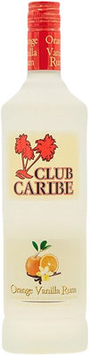 Club Caribe Orange Vanilla Rum 1L bottle with natural flavors, distilled in Puerto Rico.