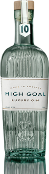 High Goal Spirits Luxury Gin 750 ML bottle with textured glass and wooden cap.