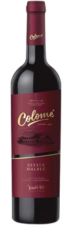 Bodega Colome Malbec Estate wine bottle, 750 ML, with rich black fruit and spiced oak aromas.