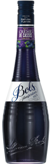 Bols Creme De Cassis Liqueur 34 blackcurrant liqueur bottle with purple label and dark red liquid