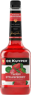 Dekuyper Sour Strawberry Schnapps Pucker 30 750ML bottle with vibrant label showcasing sour strawberry flavor
