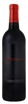 Bottle of Bougetz Eminence Cabernet Sauvignon 2018 750 ML, Napa Valley red wine with elegant label and deep garnet color.