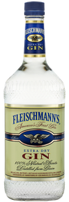 Fleischmanns Extra Dry Gin 1.75 L bottle with label, distilled in Indiana.