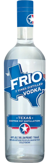 Frio Texas Vodka 1L bottle featuring Texas map design and label.