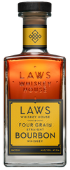 Laws Whiskey House Four Grain Straight Bourbon Whiskey 750ML bottle with yellow label and dark wooden cap
