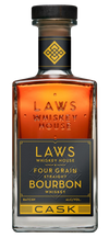 Laws Whiskey House Four Grain Straight Cask Bourbon Whiskey 750 ML bottle with amber whiskey and black label