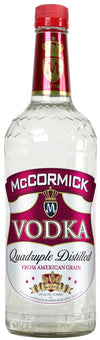 Mccormick Co Vodka 1L bottle, quadruple-distilled American grain.