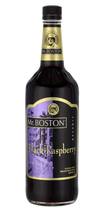 Mr. Boston Black Raspberry Liqueur 1 L bottle with deep ruby hue.