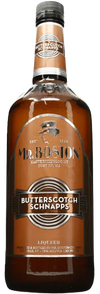 Mr. Boston Butterscotch Schnapps 1L bottle, caramelized flavor liqueur.