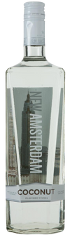New Amsterdam Coconut Flavored Vodka 1L bottle with clear tropical coconut vodka inside