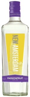 New Amsterdam Passionfruit Flavored Vodka 1.75L bottle with yellow and purple label, tropical passionfruit flavored vodka.
