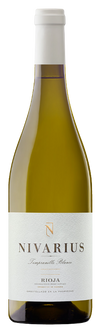 Nivarius Tempranillo Blanco Rioja, a Spanish white wine with straw-yellow color and elegant label, ideal for pairing with seafood and salads.