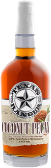 Texas Ranger Coconut Pecan Flavored Whiskey 750 ML bottle with label featuring pecans and coconuts.