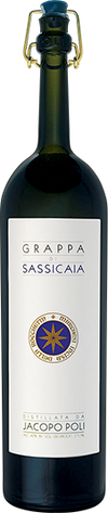 Tenuta San Guido Grappa Di Sassicaia 375 ML Italian grappa bottle with white label and blue seal