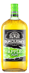 Rum Cojones Apple flavored rum 750ml bottle with green cap and black label featuring apple design