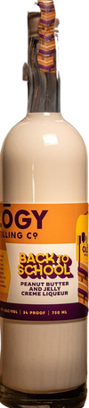 Ology Back to School PB&J Cream Liqueur 750ML bottle with peanut butter and jelly flavor label