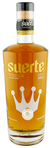 Suerte 7 Years Old Single Barrel Extra Anejo Tequila 100% de Agave Limited Edition 750ml bottle with amber tequila and gold crown logo
