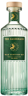 The Sassenach Wild Scottish Gin 84 750 ML bottle with green label and wooden cap showcasing premium Scottish gin.