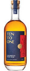 Ten To One Caribbean Dark Rum 750 ML bottle with label and golden amber liquid.