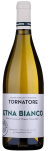 Tornatore Etna Bianco 750 ML wine bottle with a straw yellow hue and a label showcasing its Sicilian heritage.