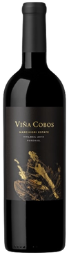 Vina Cobos Marchiori Estate Malbec 2018 bottle with black label and gold accents.