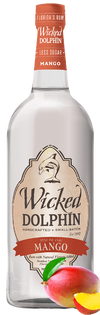 Wicked Dolphin Mango Rum 1 L bottle with mango illustration.